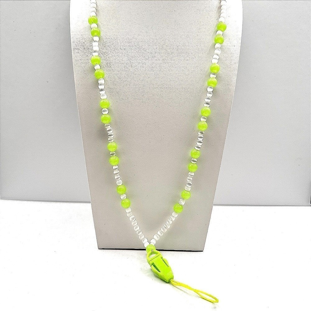 Unbranded Lanyard Necklace Y2K Women 34in Green White Excellent Beaded Tech